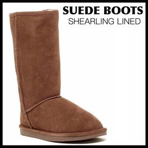 SHEARLING LINED BOOTS TAN SUEDE OUTDOOR MID CALF BOOTIES A3C